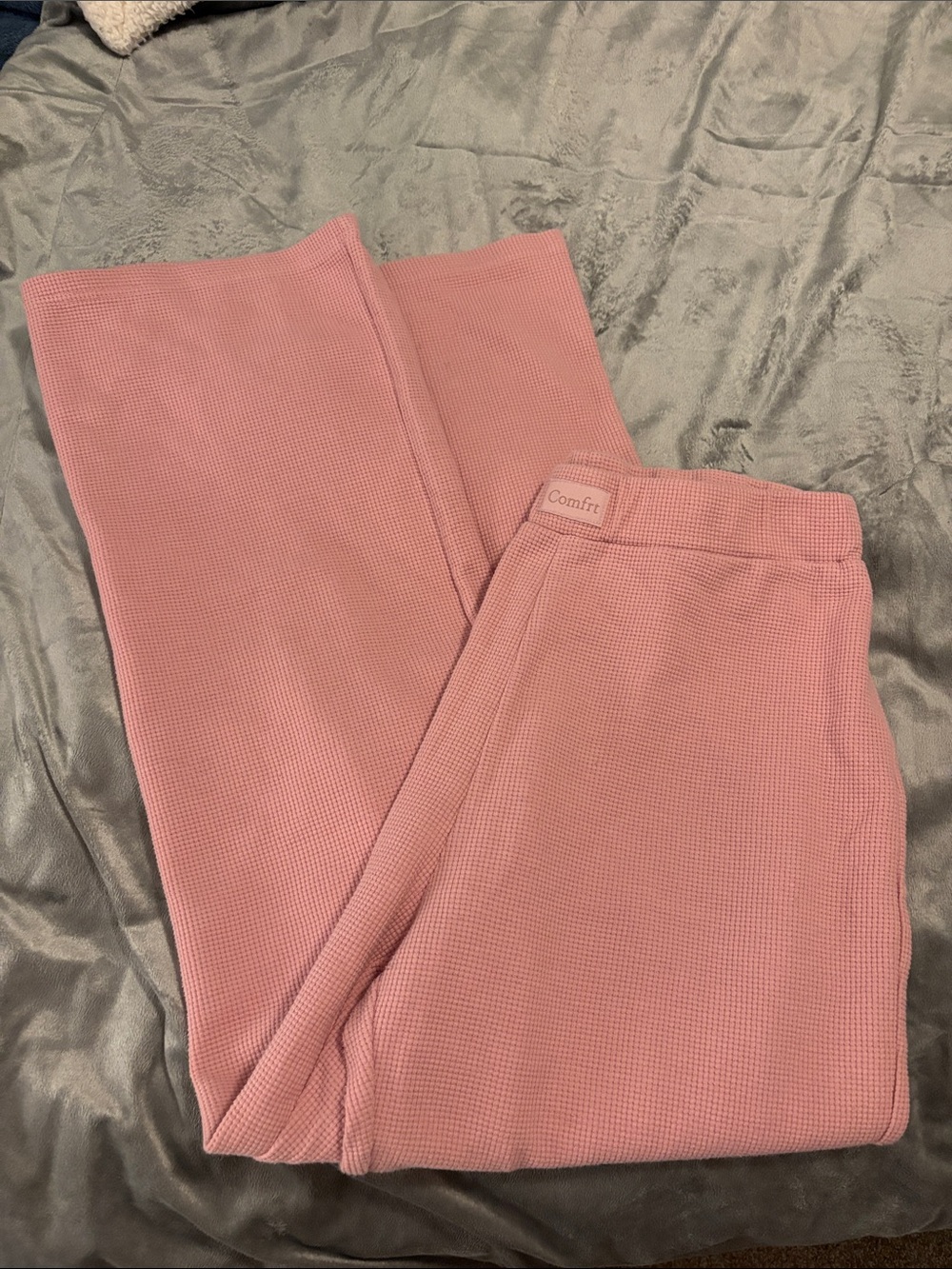 Waffle-Knit Pink Boot-Cut Pants